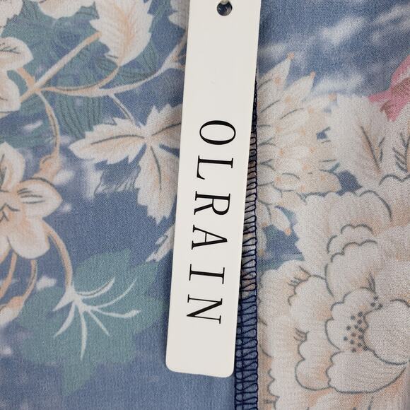 Olrain Size M Open Front Lightweight Duster Top Blue Oceanic Asian Print NWT - Picture 2 of 7